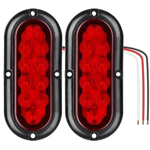 2-Pieces: Oval LED Brake Light 10 LED Lamp Stop Turn Tail Light