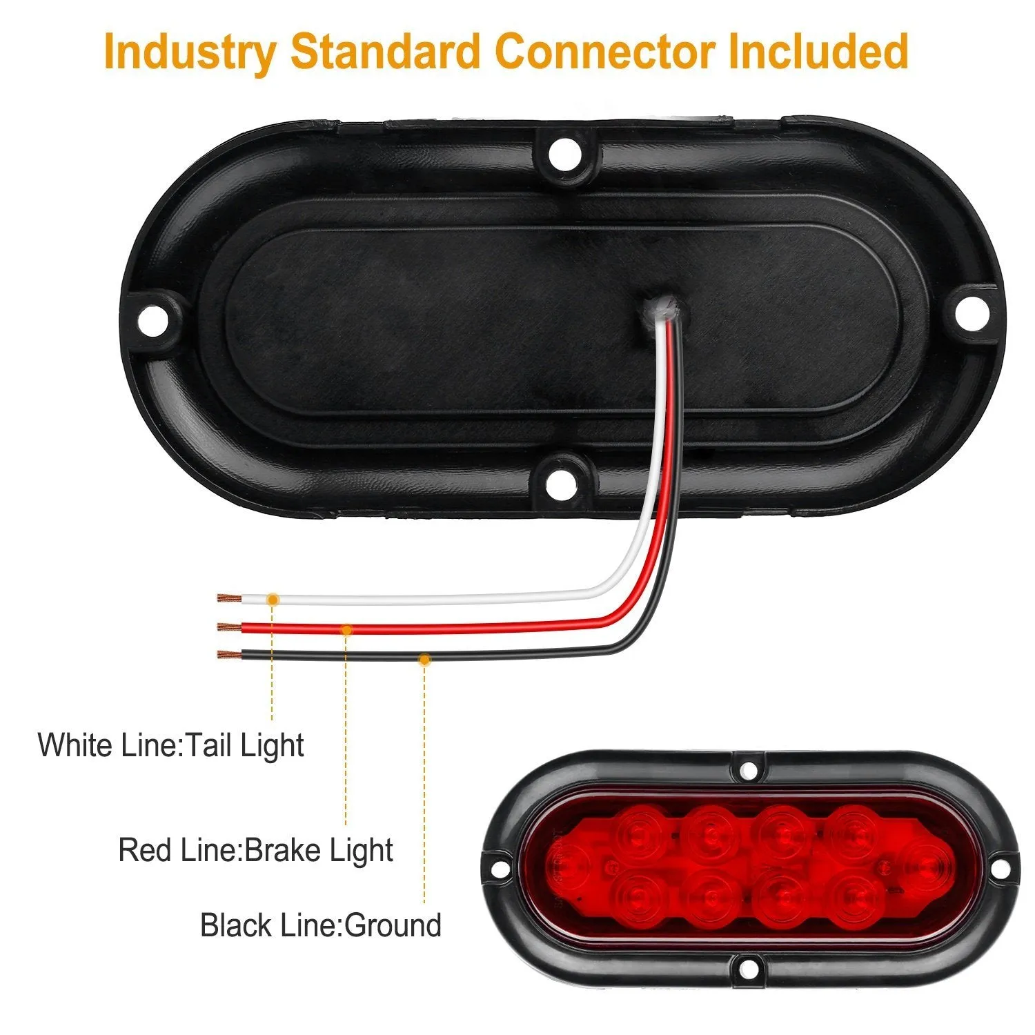 2-Pieces: Oval LED Brake Light 10 LED Lamp Stop Turn Tail Light