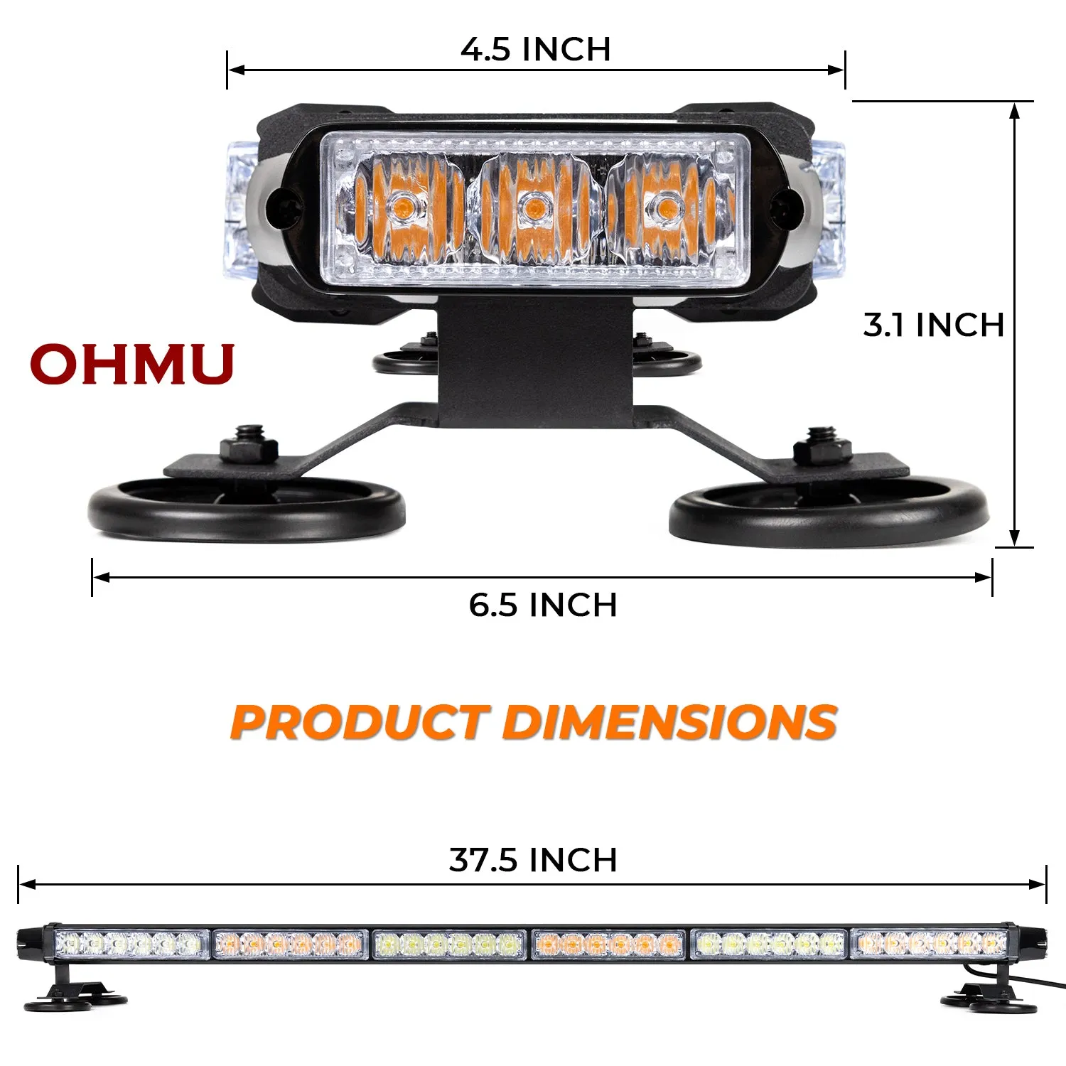 37.5" LED Strobe Light Bar Double Side Flashing with Magnetic Base