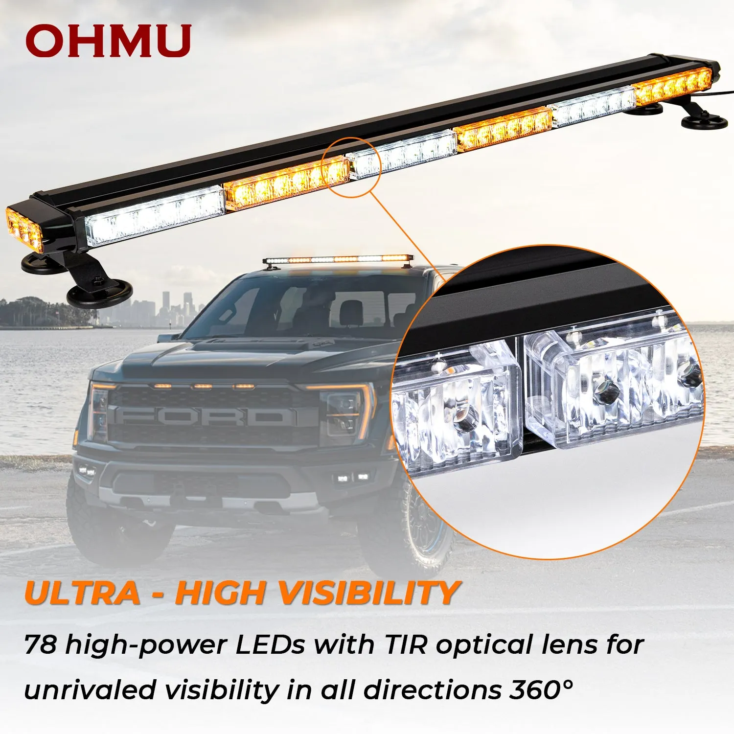 37.5" LED Strobe Light Bar Double Side Flashing with Magnetic Base