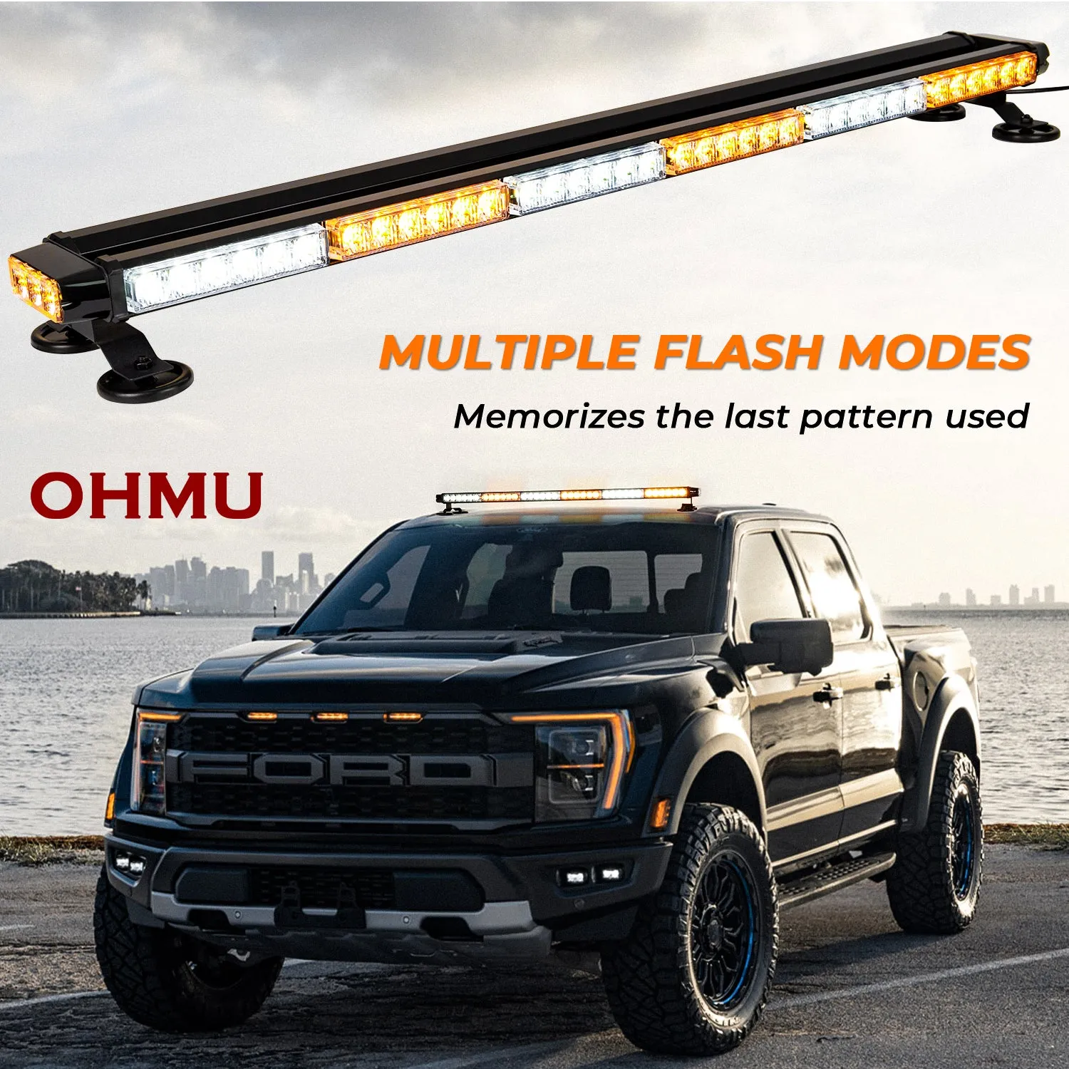 37.5" LED Strobe Light Bar Double Side Flashing with Magnetic Base
