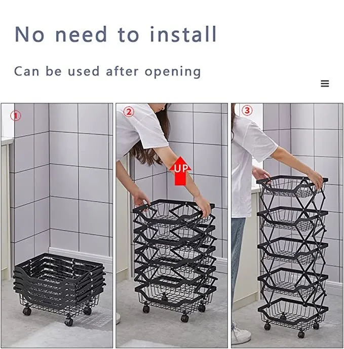 4 Layer Adjustable Foldable Movable Storage Rack for Kitchen Use