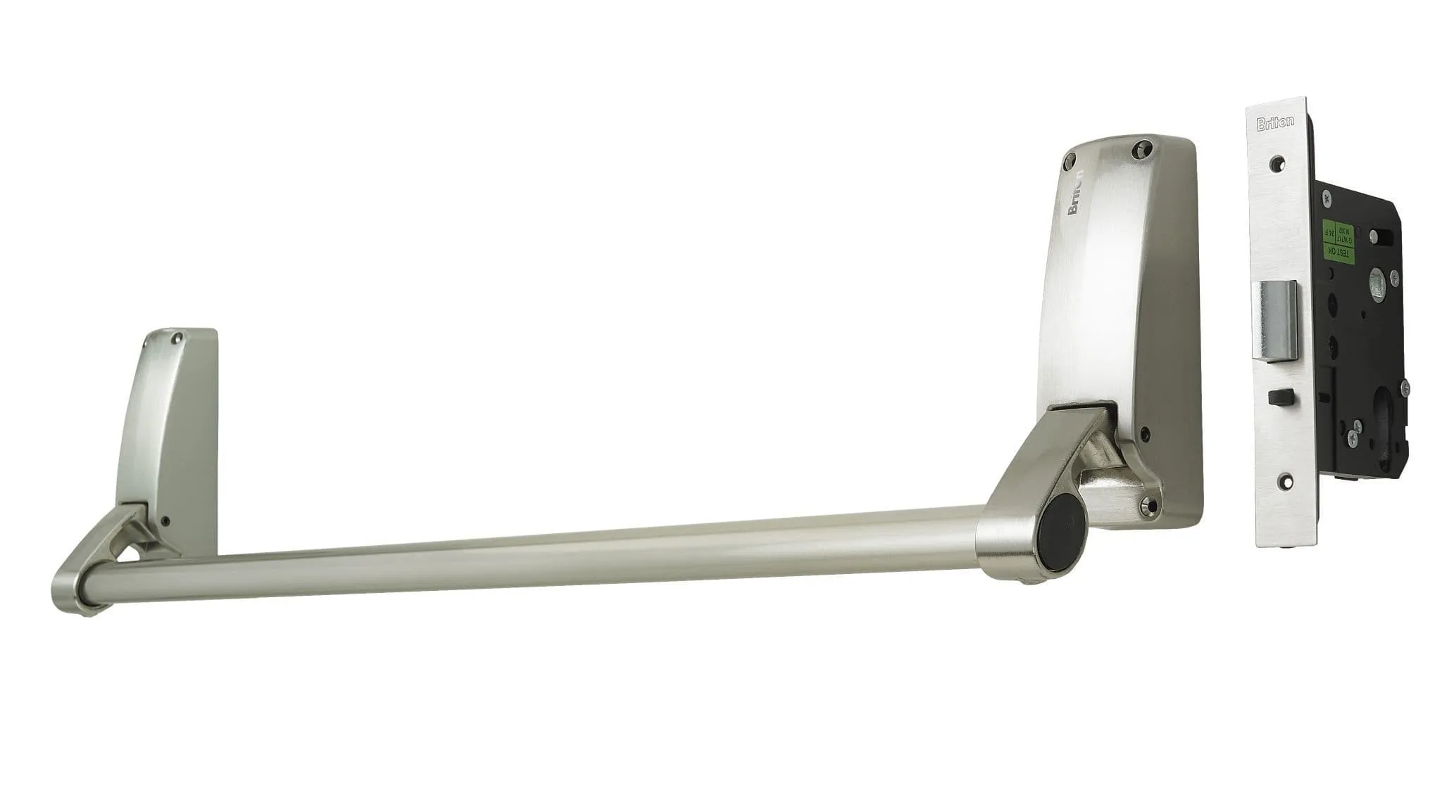 40TC00089. BRITON 379.N.SE Push Bar Panic Exit with Nightlatch, Silver
