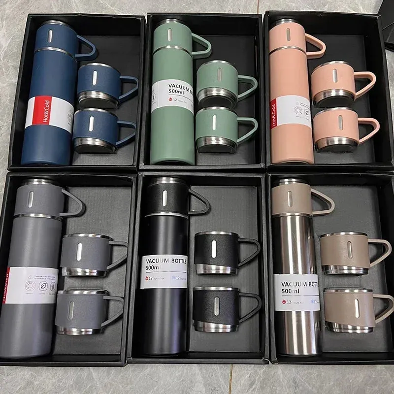 500ML Stainless Steel Vacuum Flask, with two cups Set - Elegant and Versatile