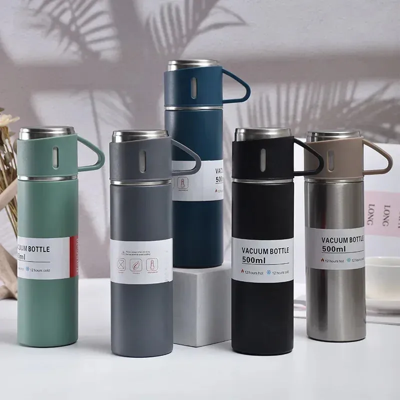 500ML Stainless Steel Vacuum Flask, with two cups Set - Elegant and Versatile