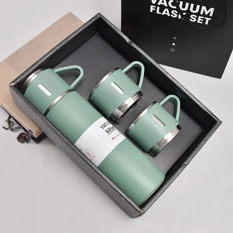 500ML Stainless Steel Vacuum Flask, with two cups Set - Elegant and Versatile