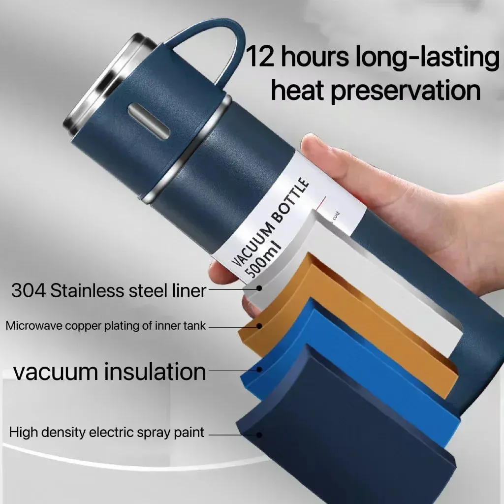 500ML Stainless Steel Vacuum Flask, with two cups Set - Elegant and Versatile