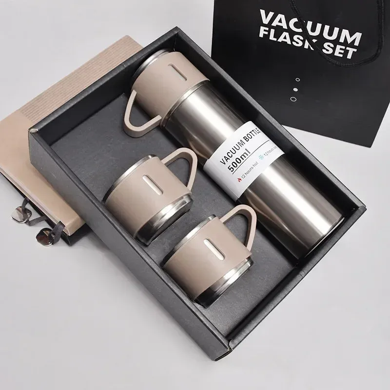 500ML Stainless Steel Vacuum Flask, with two cups Set - Elegant and Versatile