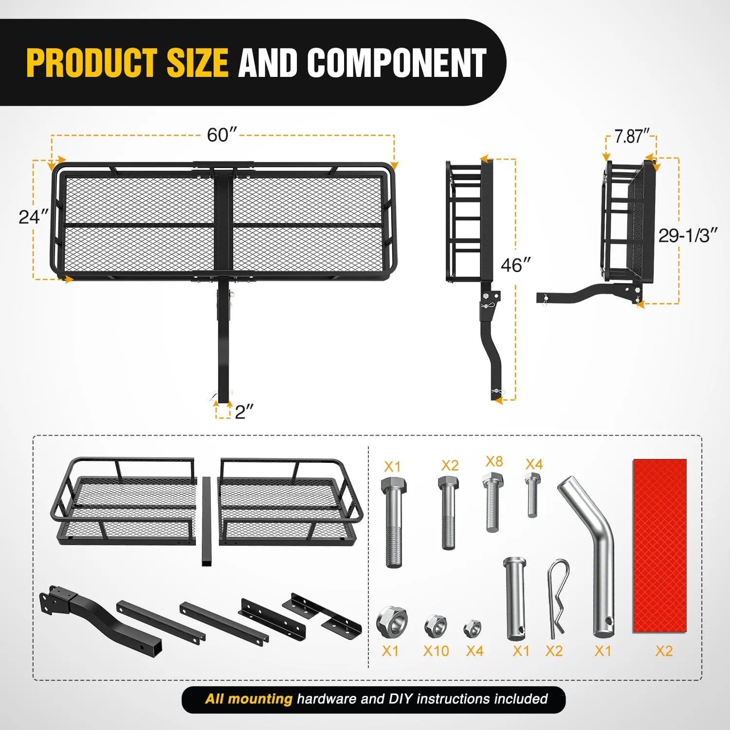 60 x 24 x 7.87 Inch Hitch Cargo Carrier & 5/8Inch Hitch Pin Clip Fits 2-Inch Receiver