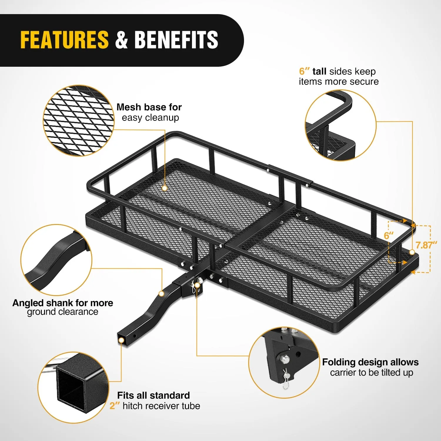 60 x 24 x 7.87 Inch Hitch Cargo Carrier & 5/8Inch Hitch Pin Clip Fits 2-Inch Receiver