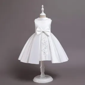 68040 2022 Summer Plain Girls Party Dress Multicolor White Sleeveless Satin Embroidery Princess Wedding Evening Dresses For Baby Girl