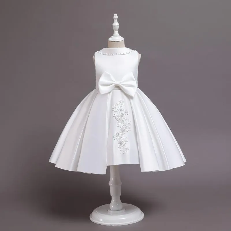 68040 2022 Summer Plain Girls Party Dress Multicolor White Sleeveless Satin Embroidery Princess Wedding Evening Dresses For Baby Girl