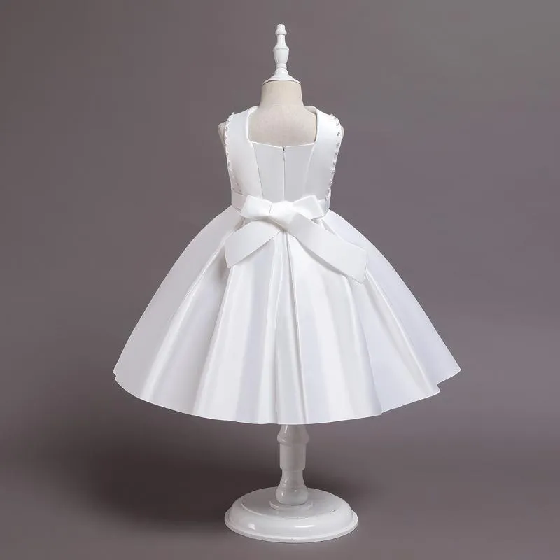 68040 2022 Summer Plain Girls Party Dress Multicolor White Sleeveless Satin Embroidery Princess Wedding Evening Dresses For Baby Girl