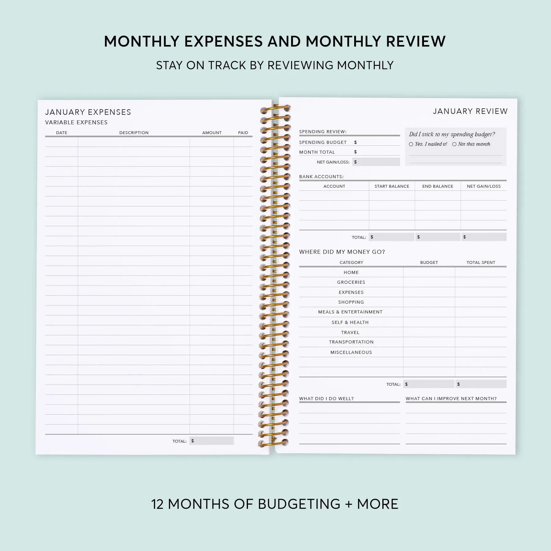 6x9 Budget Planner - Aqua Gold Abstract Ink
