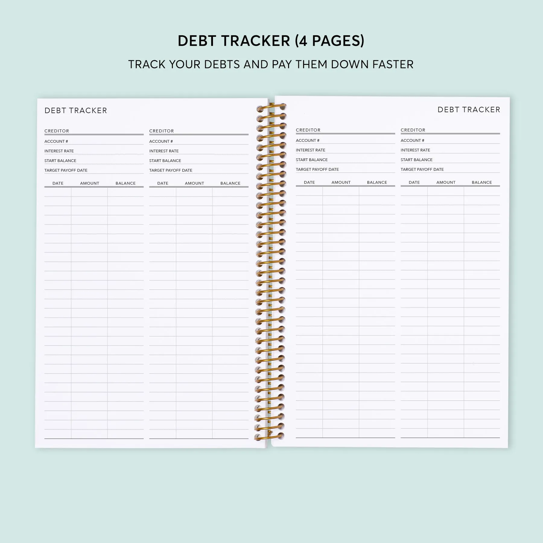 6x9 Budget Planner - Aqua Gold Abstract Ink
