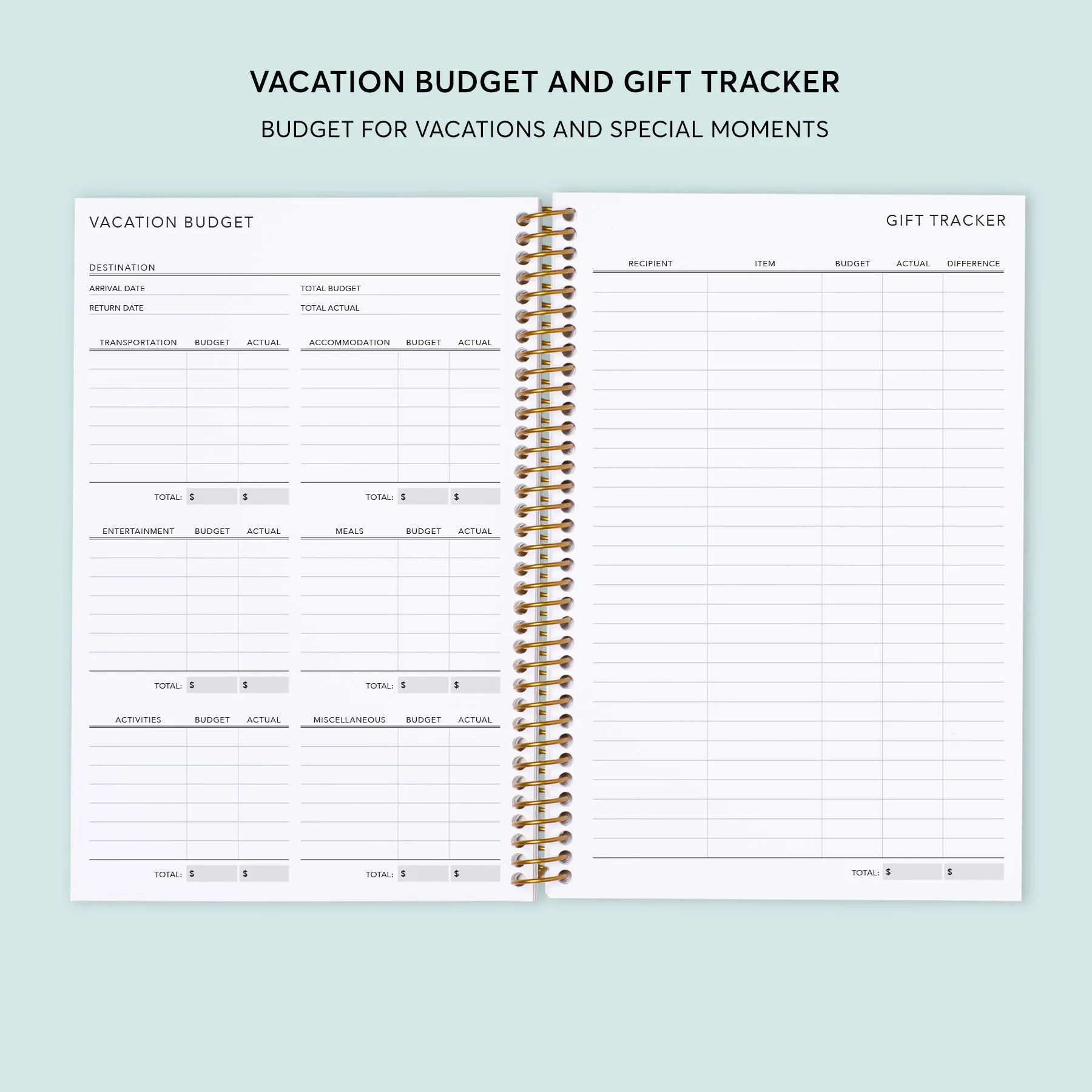 6x9 Budget Planner - Aqua Gold Abstract Ink
