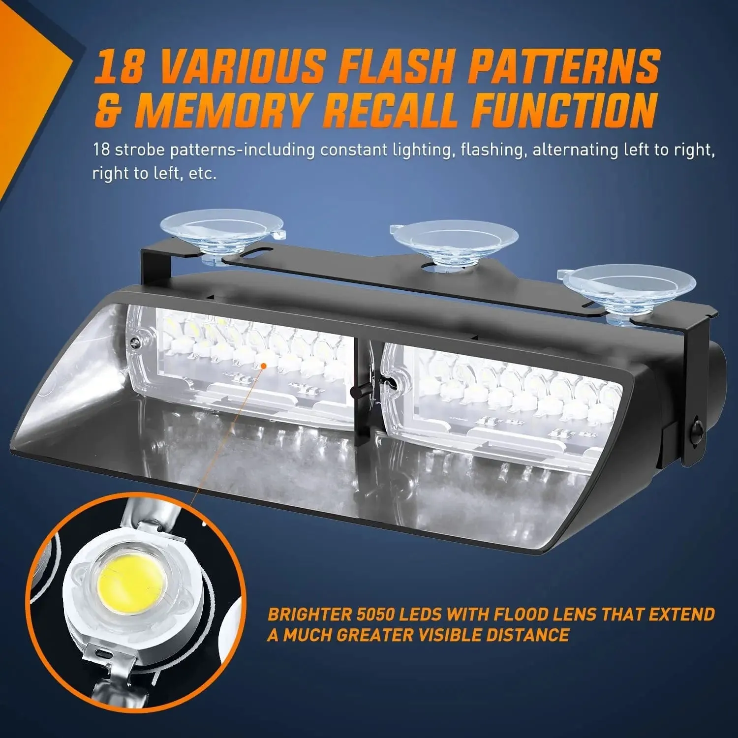 8 Inch 16 Leds Windshield Hazard White Strobe Light