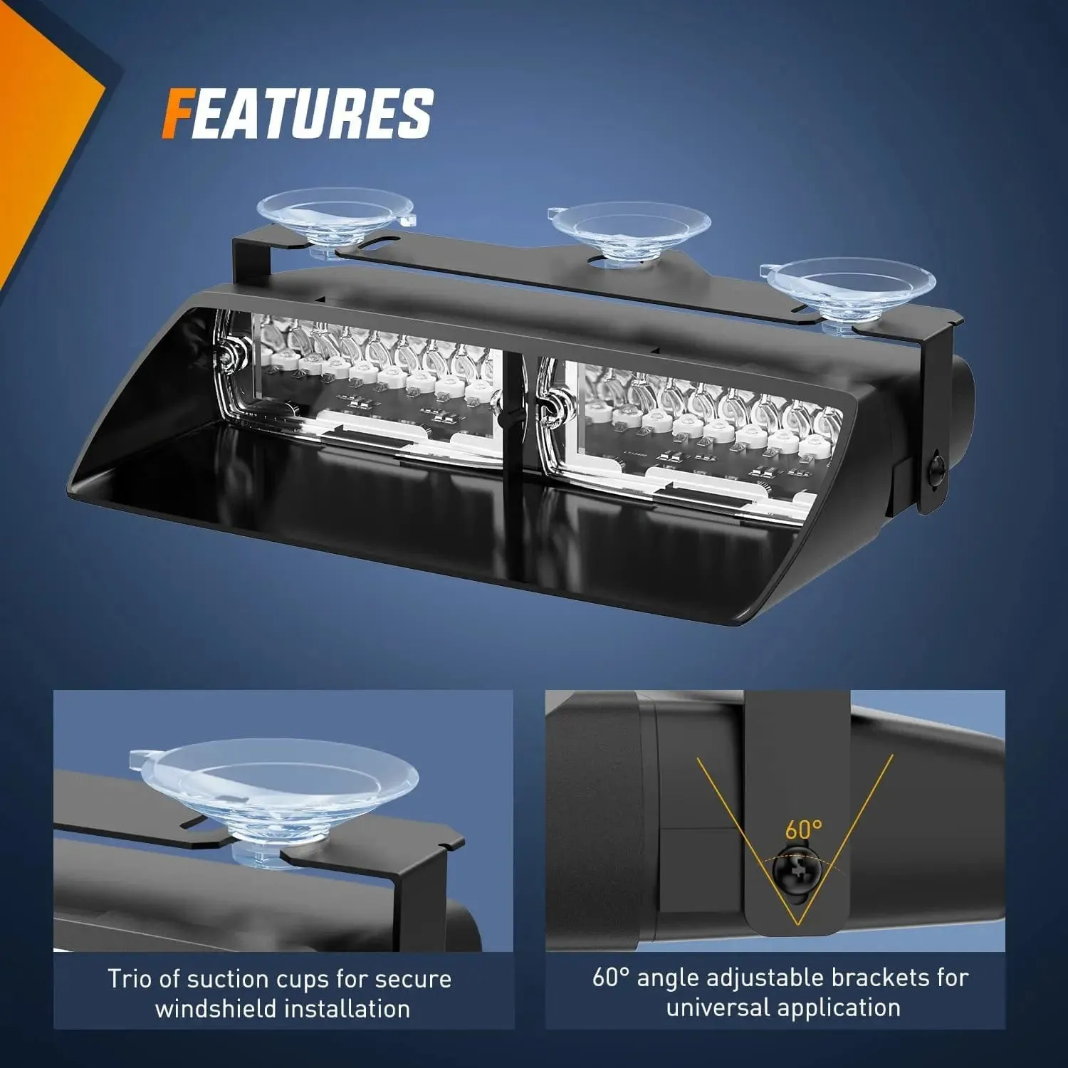 8 Inch 16 Leds Windshield Hazard White Strobe Light