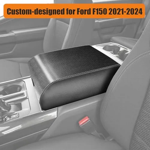 ANMOSVO Center Console Armrest Cover for Ford F150 Accessories Interior 2021 2022 2023 Middle Console Lid Seat Cover Protector Elbow Cushion Pad (Carbon Fiber Texture)