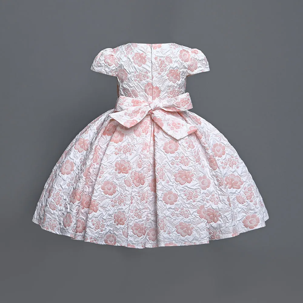 B19-1795 2 to 7 Years Yoliyolei Pleat Jacquard Fabric Floral Print Girl Princess Dress Pearls Waist Girls Elegant Dresses For 2 To 7 Years Birthday