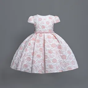 B19-1795 2 to 7 Years Yoliyolei Pleat Jacquard Fabric Floral Print Girl Princess Dress Pearls Waist Girls Elegant Dresses For 2 To 7 Years Birthday