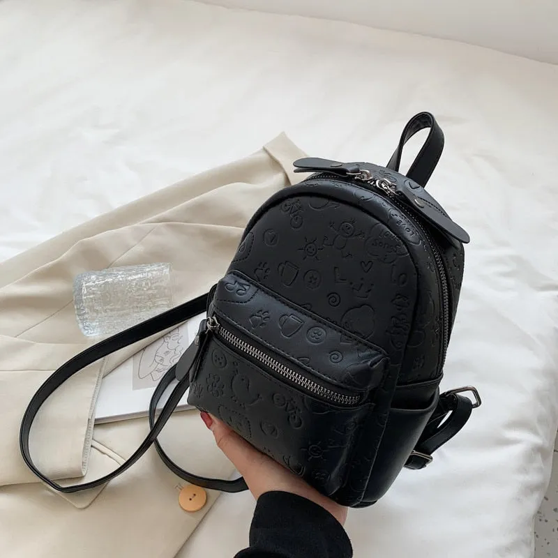 Back to school Korean Fashion PU Backpack Women Casual Trend Cartoon Cute Mini Backpack Travel Backpack School Backpack for College Students