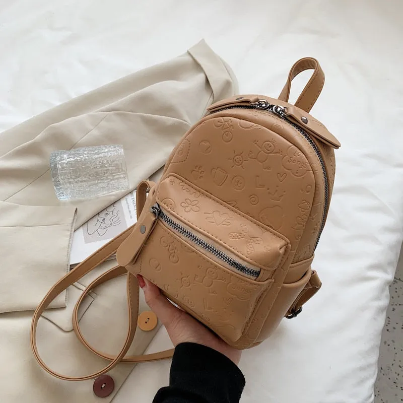 Back to school Korean Fashion PU Backpack Women Casual Trend Cartoon Cute Mini Backpack Travel Backpack School Backpack for College Students