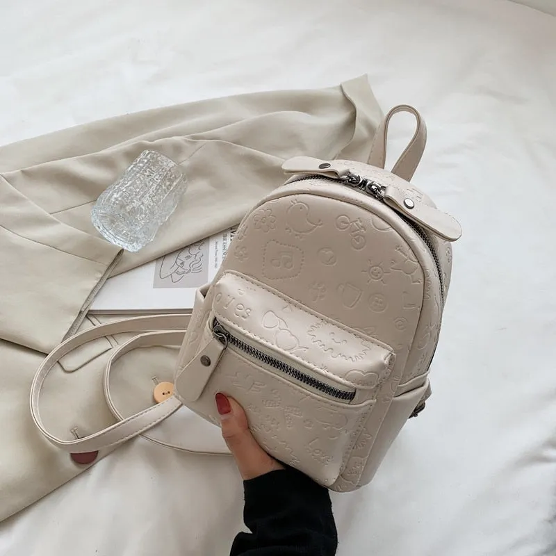 Back to school Korean Fashion PU Backpack Women Casual Trend Cartoon Cute Mini Backpack Travel Backpack School Backpack for College Students