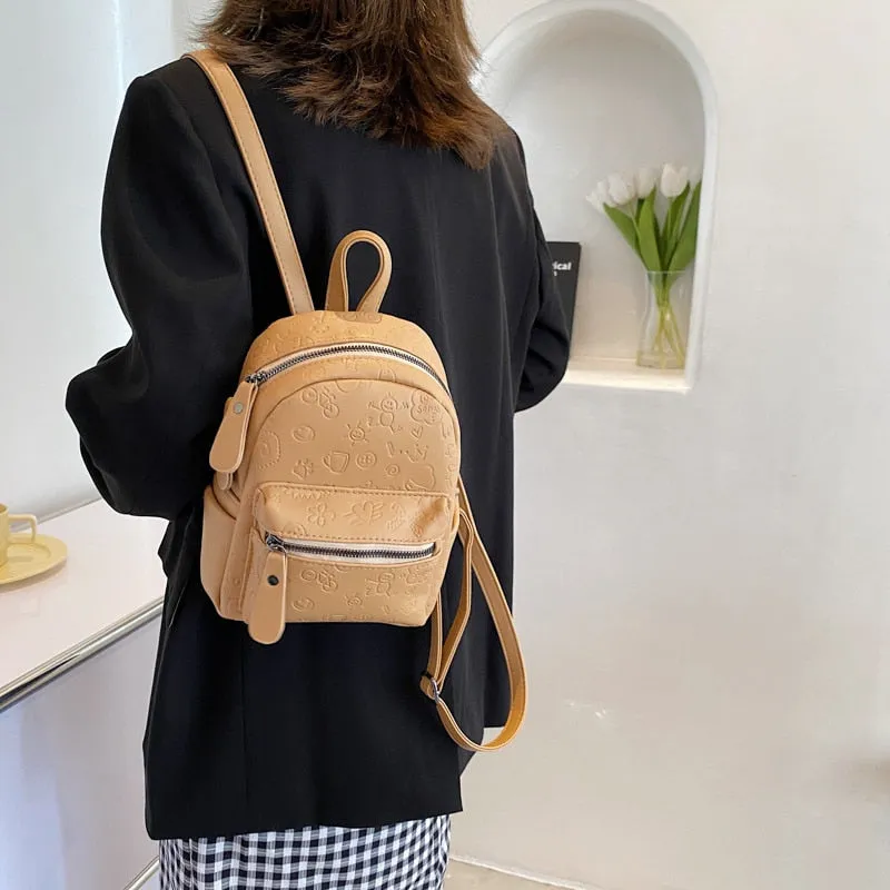 Back to school Korean Fashion PU Backpack Women Casual Trend Cartoon Cute Mini Backpack Travel Backpack School Backpack for College Students