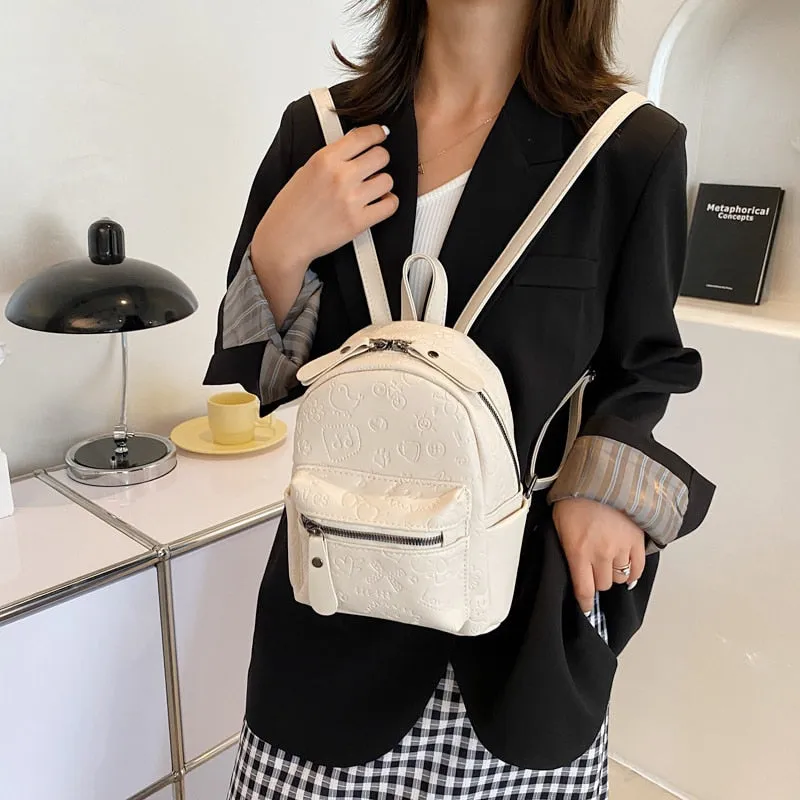 Back to school Korean Fashion PU Backpack Women Casual Trend Cartoon Cute Mini Backpack Travel Backpack School Backpack for College Students