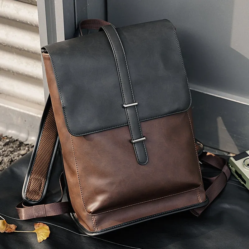 Back to school Men's Soft PU Double Shoulder Backpack Korean Fashion Trendy Casual Large-capacity Travel Backpack Business Laptop Backpack