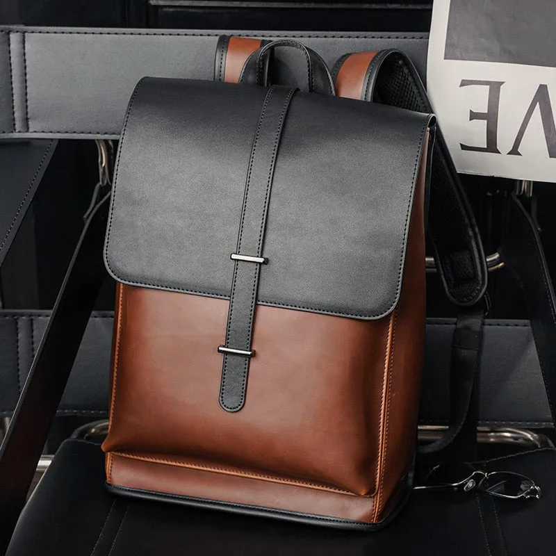 Back to school Men's Soft PU Double Shoulder Backpack Korean Fashion Trendy Casual Large-capacity Travel Backpack Business Laptop Backpack