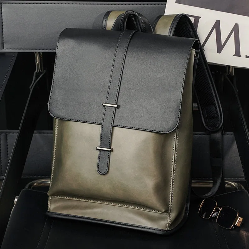 Back to school Men's Soft PU Double Shoulder Backpack Korean Fashion Trendy Casual Large-capacity Travel Backpack Business Laptop Backpack