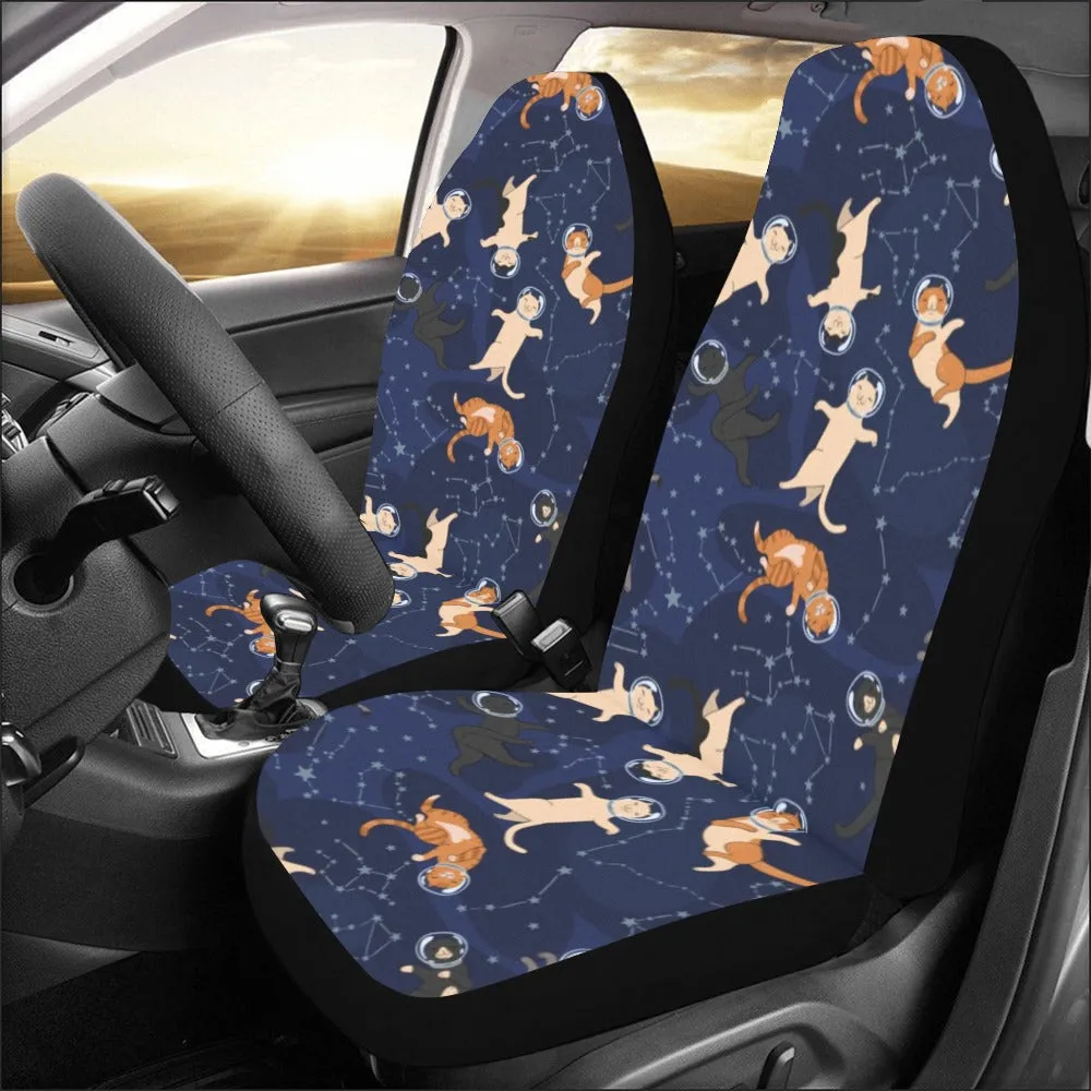 Cats in Space Car Seat Covers for Vehicle 2 pc Set, Animal Pet Cute Print Pattern Front Gift Women Protector Accessory SUV Decoration