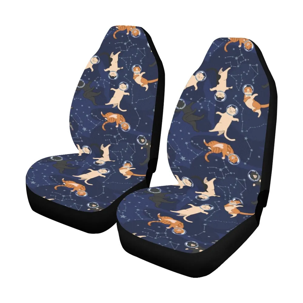 Cats in Space Car Seat Covers for Vehicle 2 pc Set, Animal Pet Cute Print Pattern Front Gift Women Protector Accessory SUV Decoration