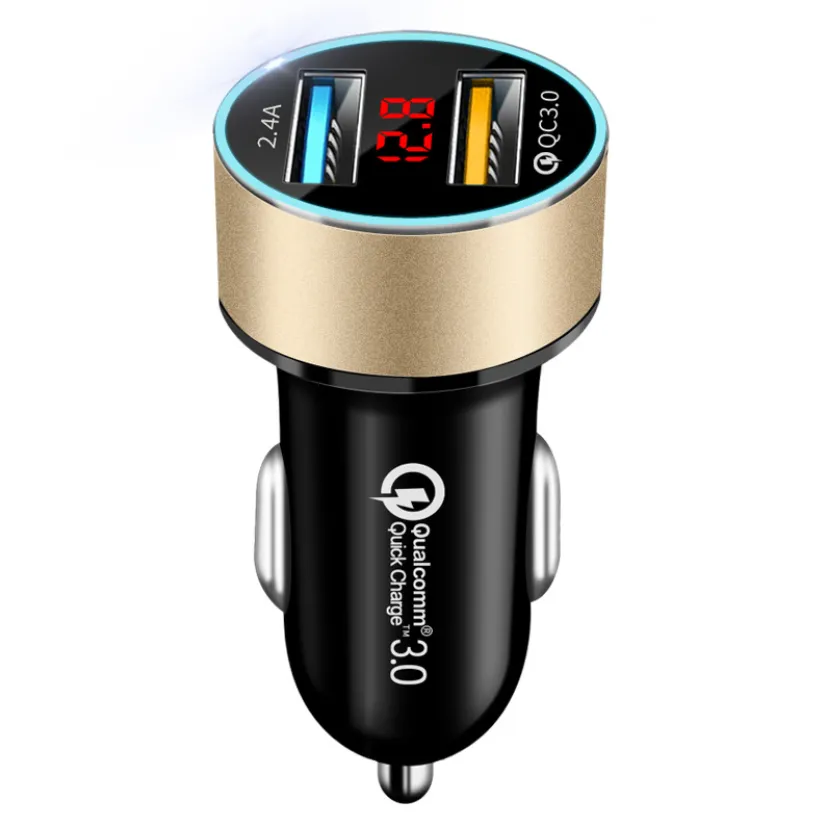 Color: Gold QC3.0 2.4A - LED digital display car charger