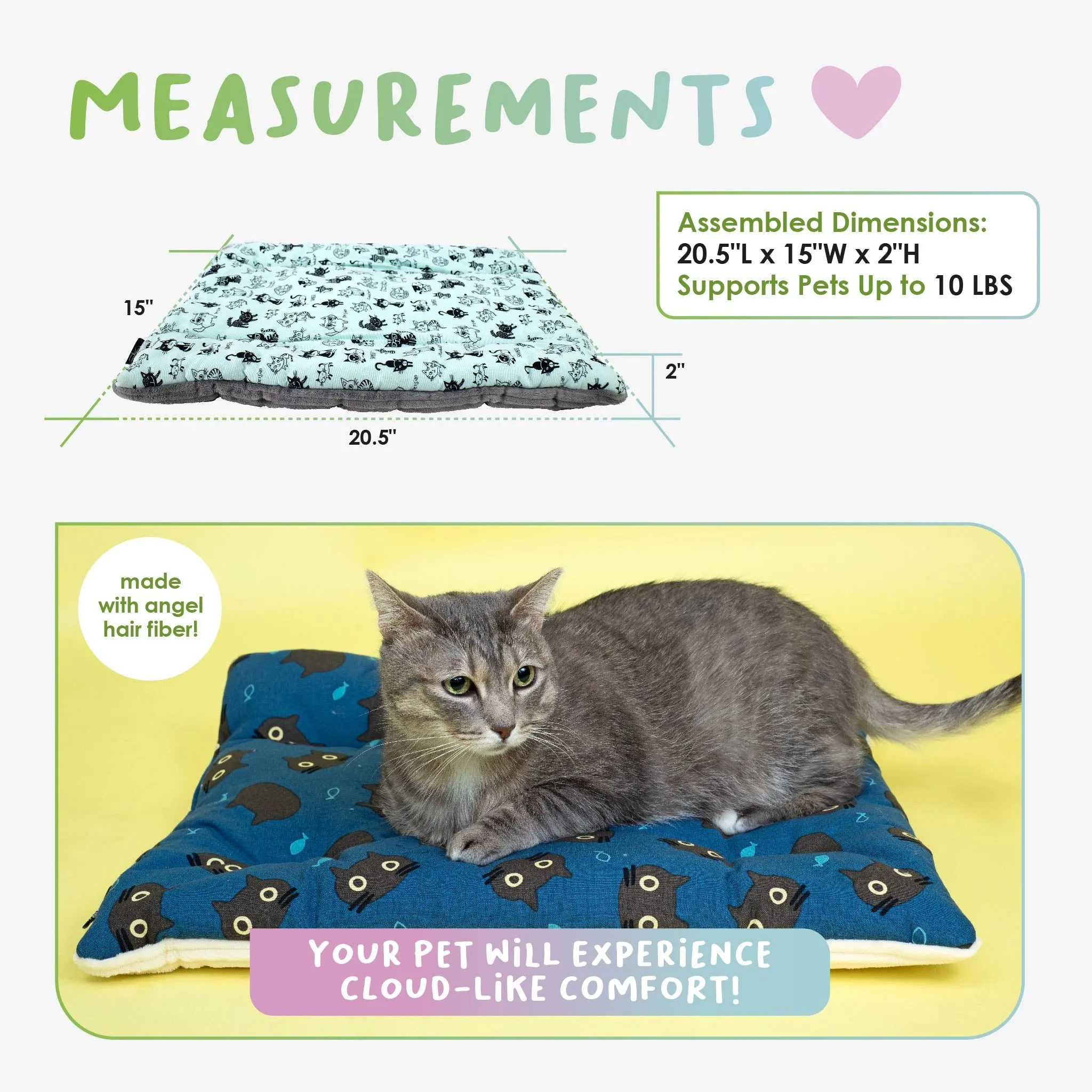 Comfy Mat Pet Bed: Breathable Cotton, Reversible & Cooling Side for Hot Days, Velvety Side for Cold Days, Angel Hair Fiber, Handmade Stitching, Perfect for Crates & Travel, for Small Animals