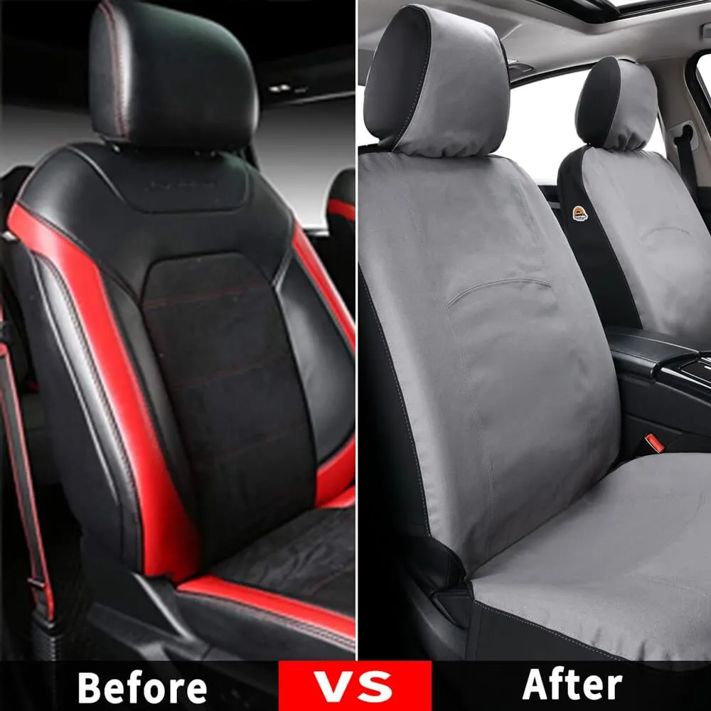 Coverado 2-Pack Canvas Front Car Seat Covers Universal Fit Auto Seat Protectors for Kids & Dogs