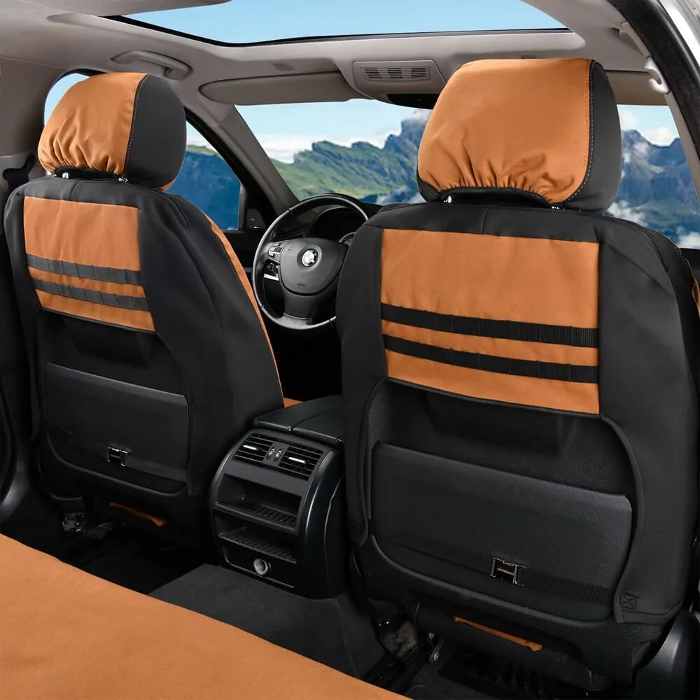 Coverado 2-Pack Canvas Front Car Seat Covers Universal Fit Auto Seat Protectors for Kids & Dogs