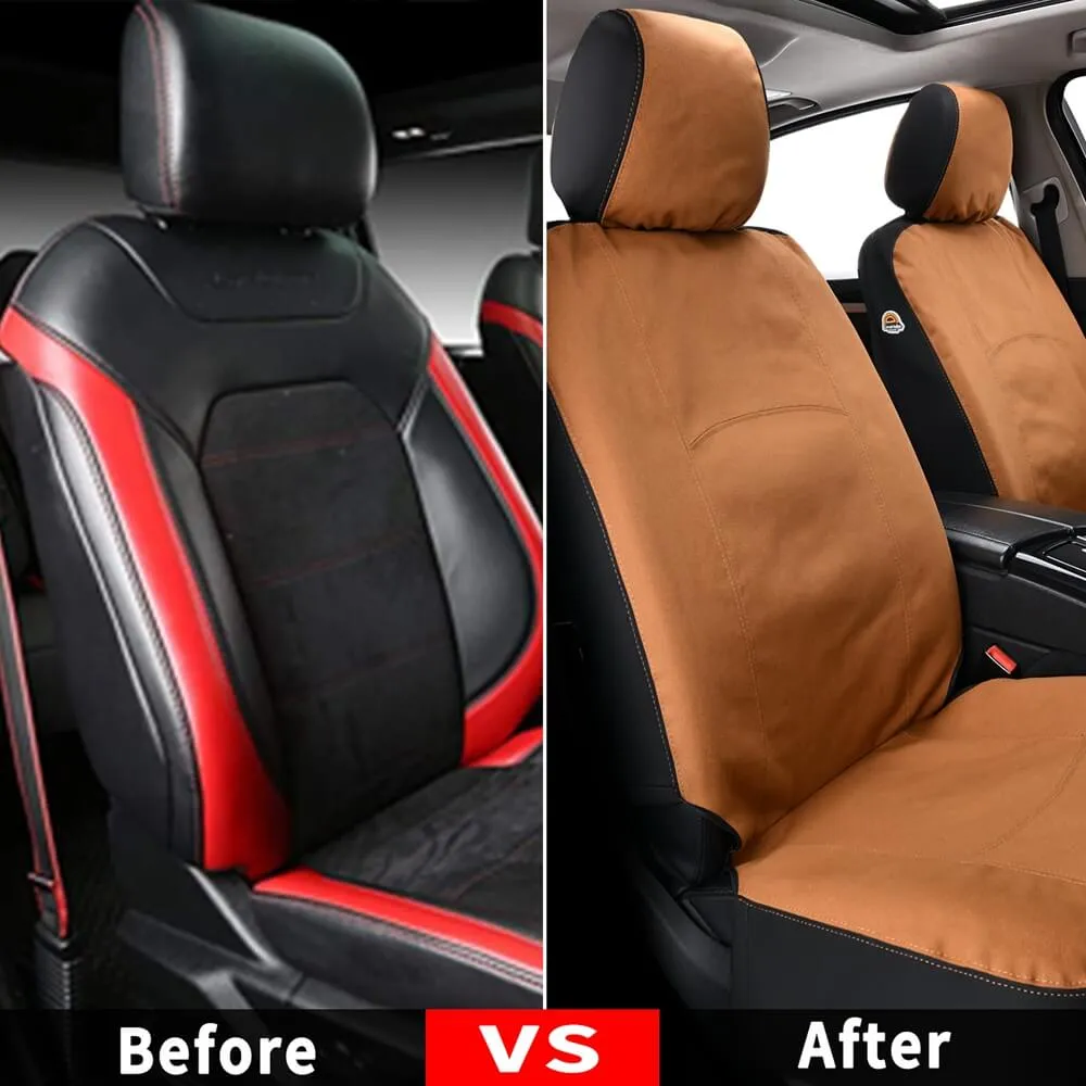 Coverado 2-Pack Canvas Front Car Seat Covers Universal Fit Auto Seat Protectors for Kids & Dogs