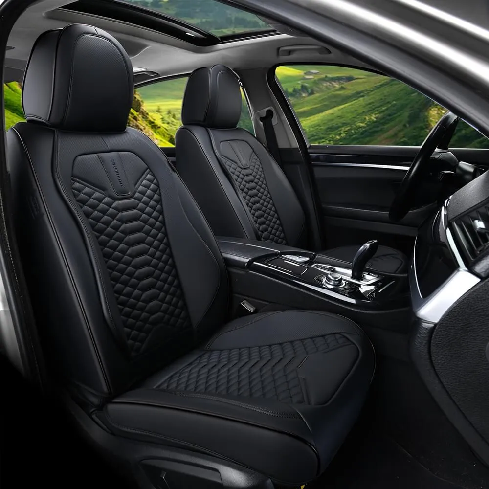 Coverado 5 Seats Faux Leather Front and Rear Seat Covers Full Set Water Resistant Universal Fit