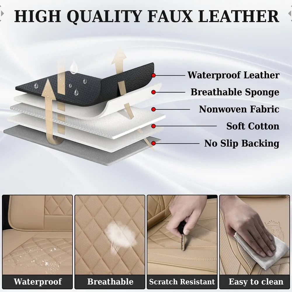 Coverado Front Pair Seat Covers 2 Seats Faux Leather Breathable Waterproof Universal Fit