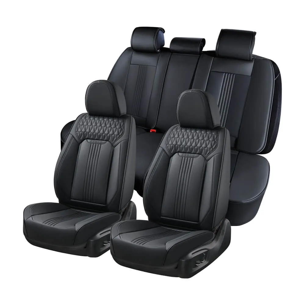 Coverado Luxury Front and Back Car Seat Covers Premium Faux Leather Waterproof Universal Fit