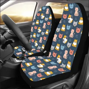 Cute Cats Car Seat Covers for Vehicle 2 pc Set, Animal Pet Cat Print Pattern Front Seat Puppy Gift Women Protector Accessory SUV Decoration