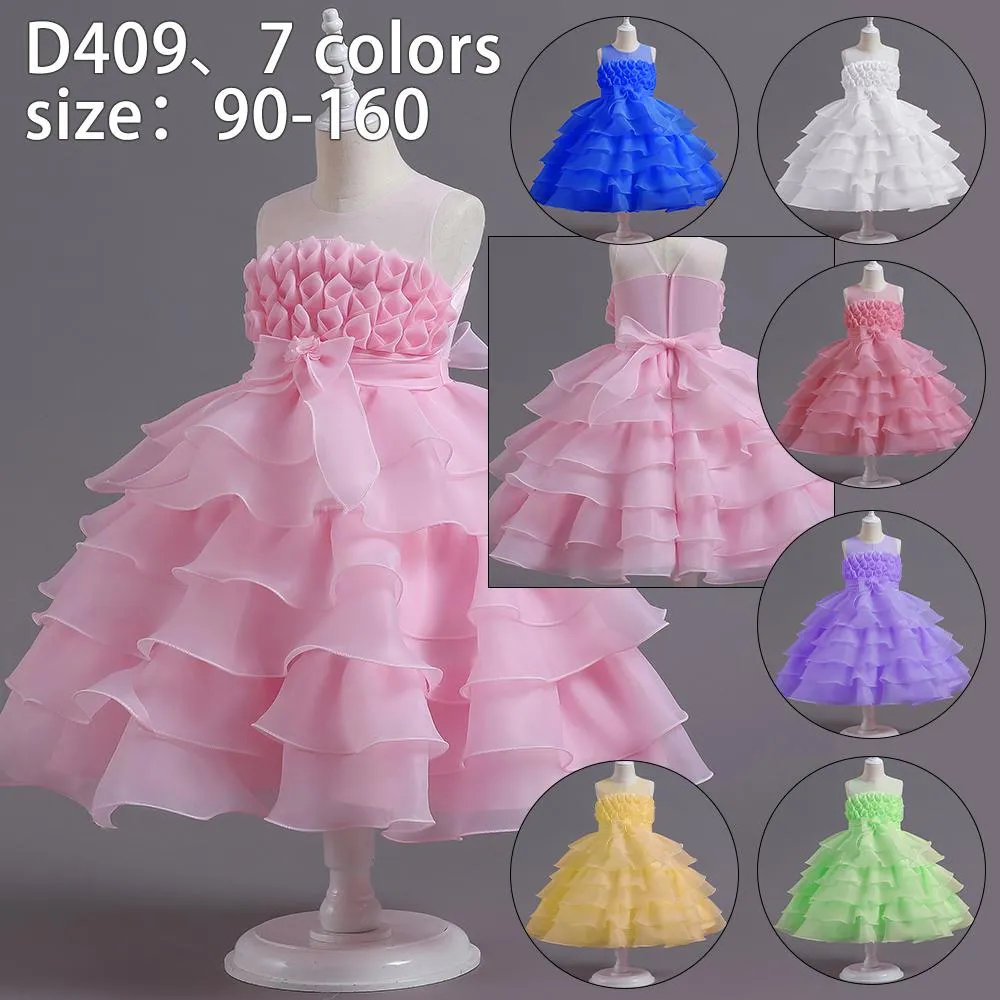 D409 Outong Yoliyolei 2022 Children's Baptism Clothes Dress Baby Full Moon Flower Skirt Cake Wedding Dress Princess Skirt Baby Puffy Dress Birthday Outfits
