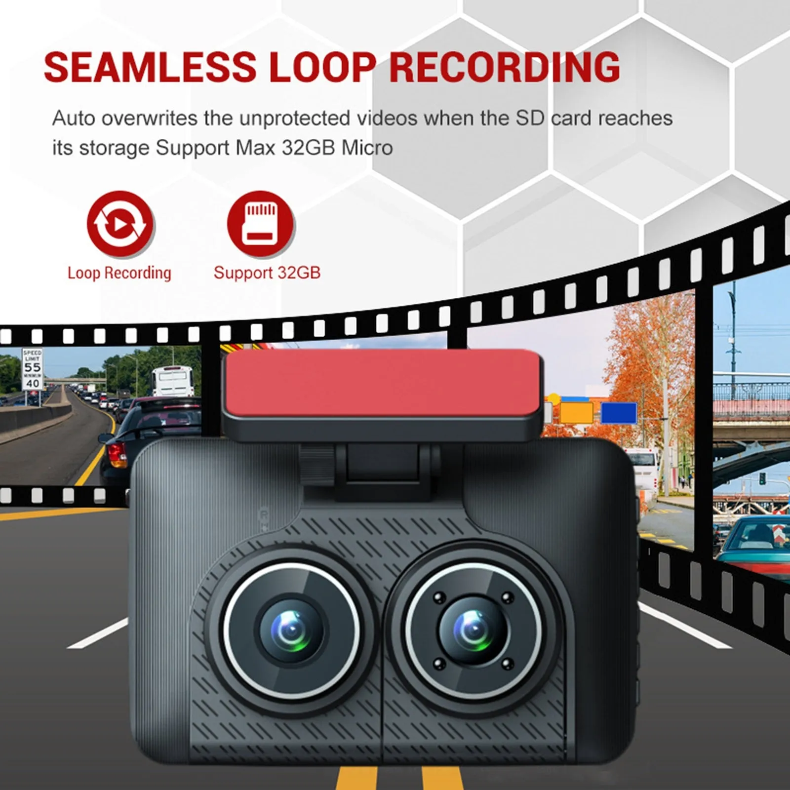 Dash Cam Front Rear Inside 3 Channel 1080P 4.0 Inch Screen Car