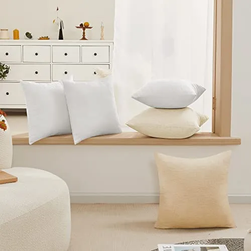 Deconovo 4 PCS Pillow Covers 18x18, No Insert - Faux Linen Sublimation Cushion Covers White Blank Pillow Covers, Throw Pillow Cases for Sofa, 18x18 Inch Natural White, Set of 4, Case Only