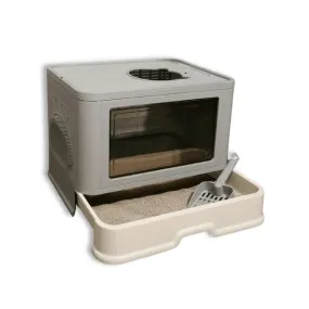 Dog Hugs Cat Foldable Odor-Free Cat Litter Basin with Top Entry