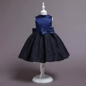 DS001 Girl Dresses Baby Satin Plaid Flower Vintage Big V-shape Bow Pageant Kids Birthday Party Ball Gown Tutu Princess Dress for Girls