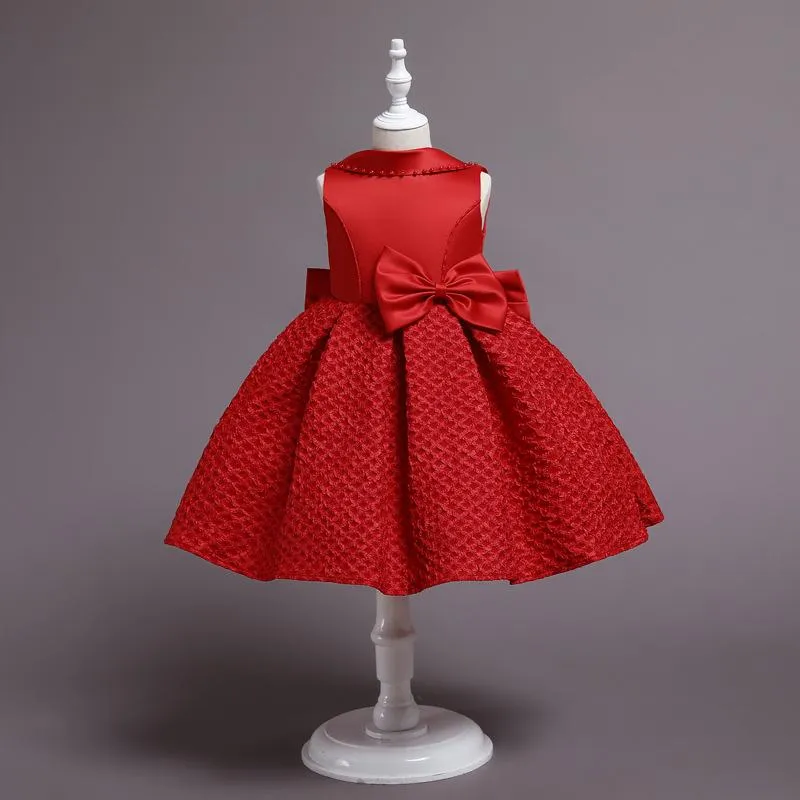 DS001 Girl Dresses Baby Satin Plaid Flower Vintage Big V-shape Bow Pageant Kids Birthday Party Ball Gown Tutu Princess Dress for Girls